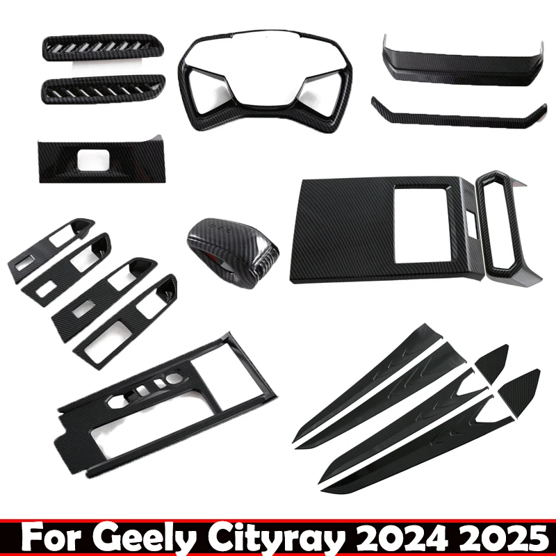 Фото Для Geely Cityray 2024 2025 ABS карбоновое волокно, переключатель подъема окна автомобиля, панель переключения передач, держатель чашки для воды, рамка, аксессуары для интерьера №1