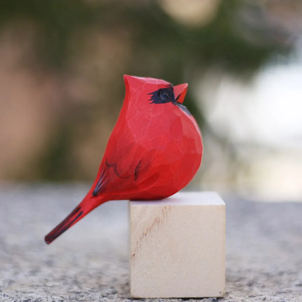 Nordic Style Pure Handmade Solid Wood Carving Fat Bird Cardinal Red Bird Bedroom Decoration Wood Carving Crafts Lucky Gift