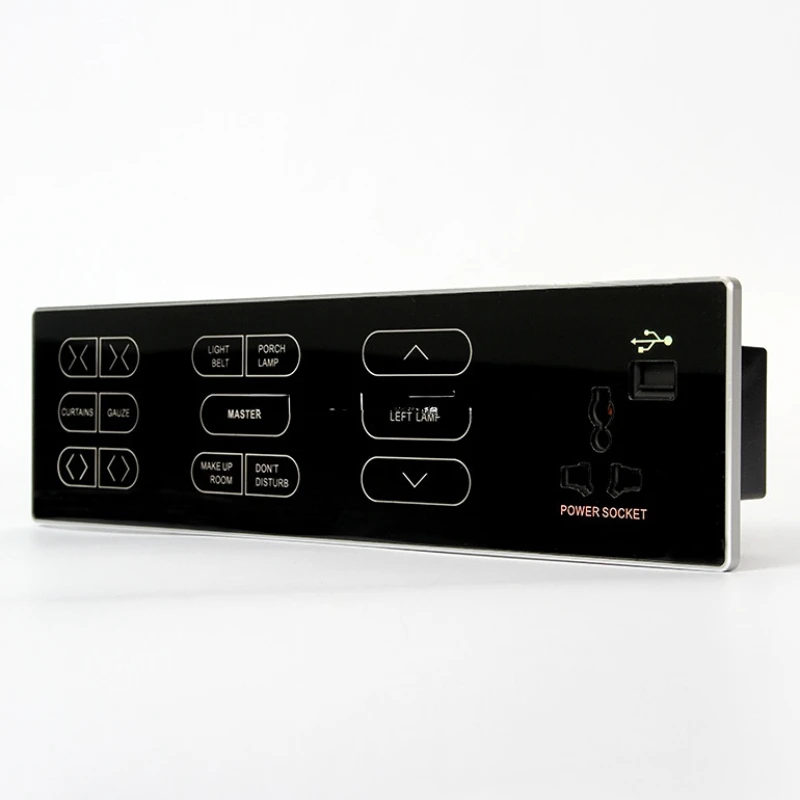 

Thin 4 Connected Glass Panel Bedside Touch Switch with curtain control, dimmer, light switch and socket