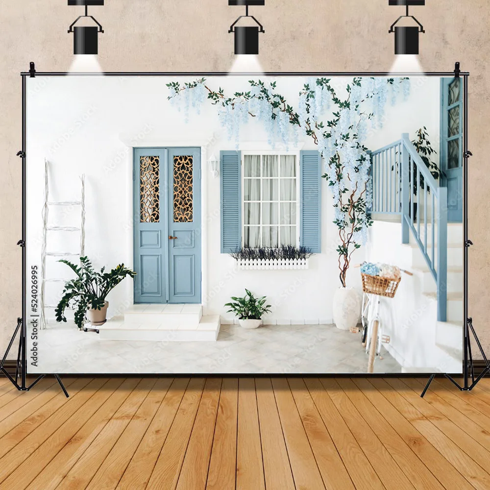 

Green Potted Streets Seaside Island Scenery and Plants Houses White Pigment Wedding Photos Photography Background Props HJD-07