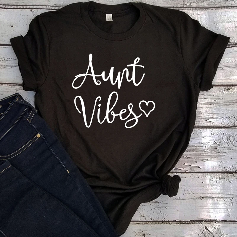 

Aunt Shirt Women Funny Aunt Vibes Love Heart Print Vintage T-Shirt 2022 Summer Plus Short Sleeve Auntie Gifts Tee Shirt XXL