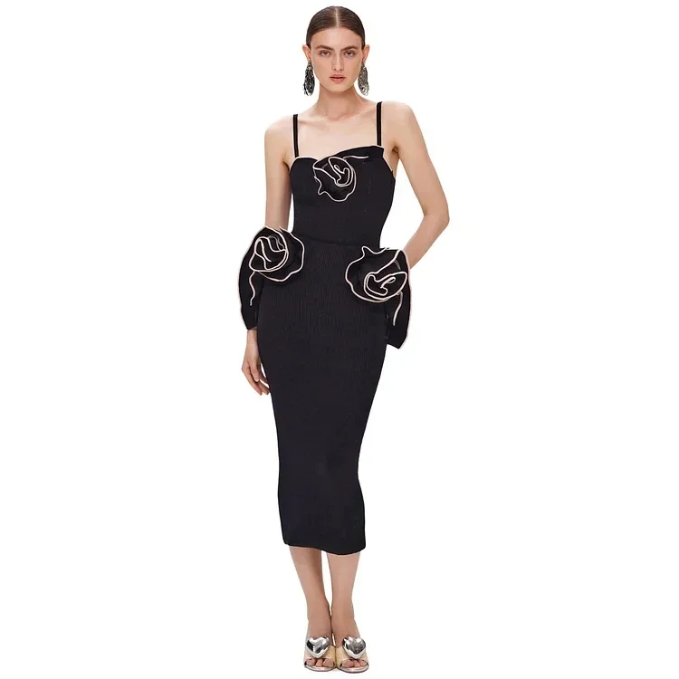 Женский купальник из двух предметов черный с 3D цветами роскошная пляжная одежда