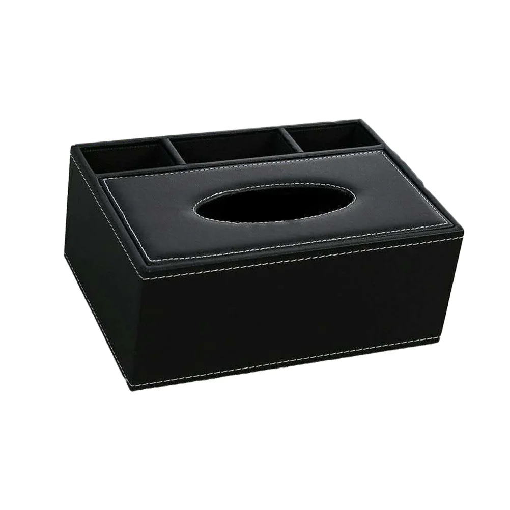 

Box Tissue Holder Remote Cover Control Organizer Storage Paper Faux Black Desktop Dispenser Pu Square Tabletop Desk Cup Pen