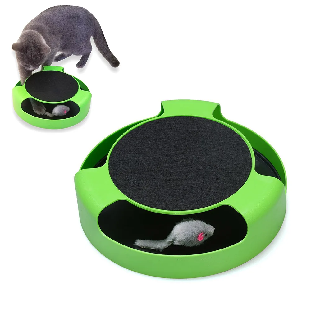 

Pet Automatic Kitten Toys Tease Cats Interactive Mouse Running Along The Track Turntable Toy Smart Teasing Cat Stick Crazy Game