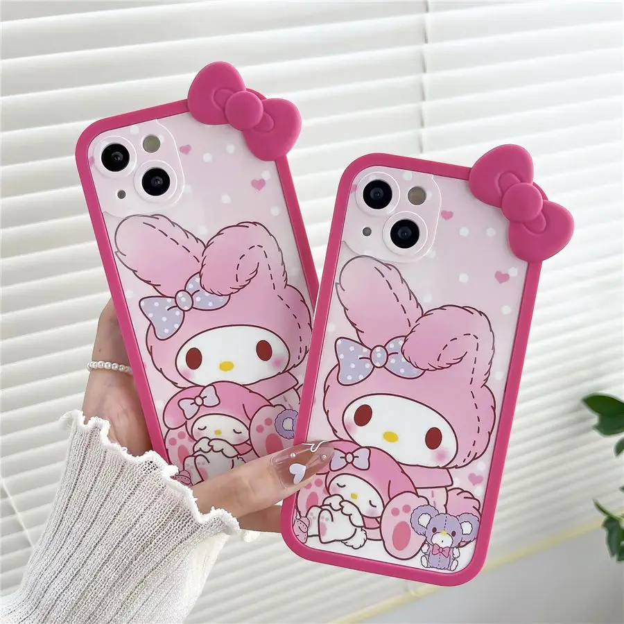 

Sanrio my melody cute pink bow Phone Case For Iphone 11 12 13 Pro Max Silicone Cover