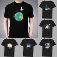mens classic t shirt casual o neck trave printing pattern series commuter all match breathable black shirt