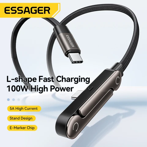 Essager 100 Вт угловой кабель USB Type-C 100 Вт для iPhone 17 16Pro Max Type C кабель для Macbook pro провод для быстрой зарядки для Huawei ipad