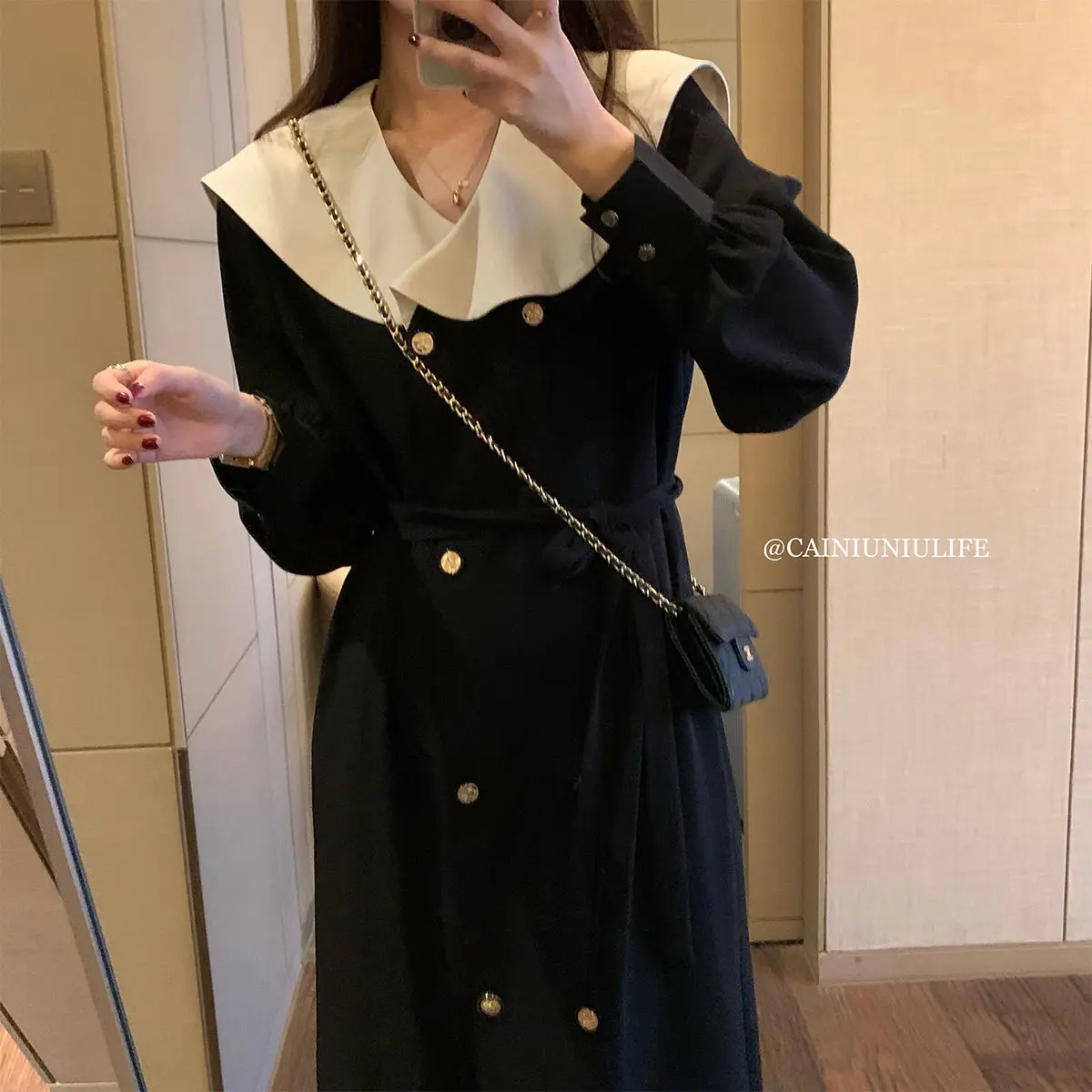 

Женское свободное платье с прострочкой, двубортное длинное Повседневное платье-трапеция в Корейском стиле, модель B167 на осень, 2023