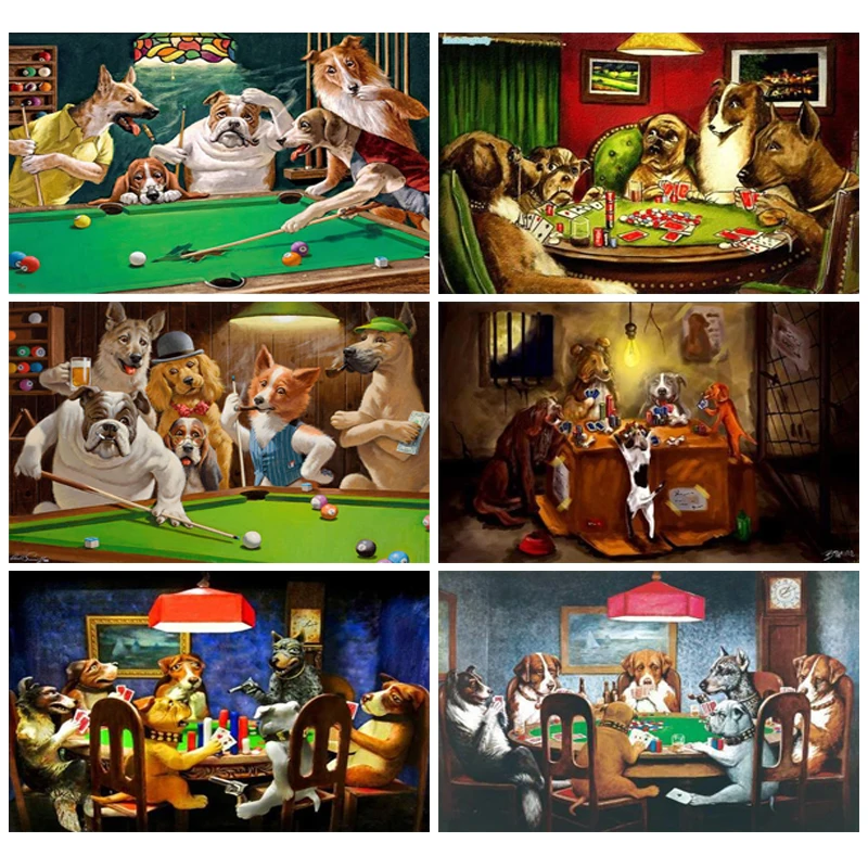

Diamond Painting Animal Dog Playing Poker Playing Billiard Diamond Embroidery Cross Stitch Kits Mosaic Art Picture Home Decor