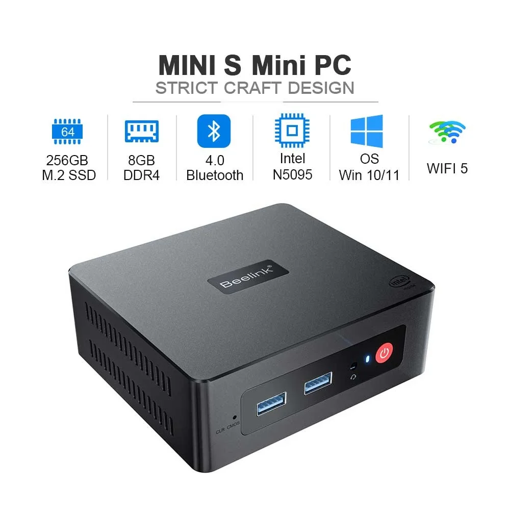 Beelink Mini S Windows 11 Mini PC Intel 11th Gen Jasper Lake N5095 DDR4 8GB 128G 256GB SSD Dual Wifi BT4.0 1000M LAN Desktop