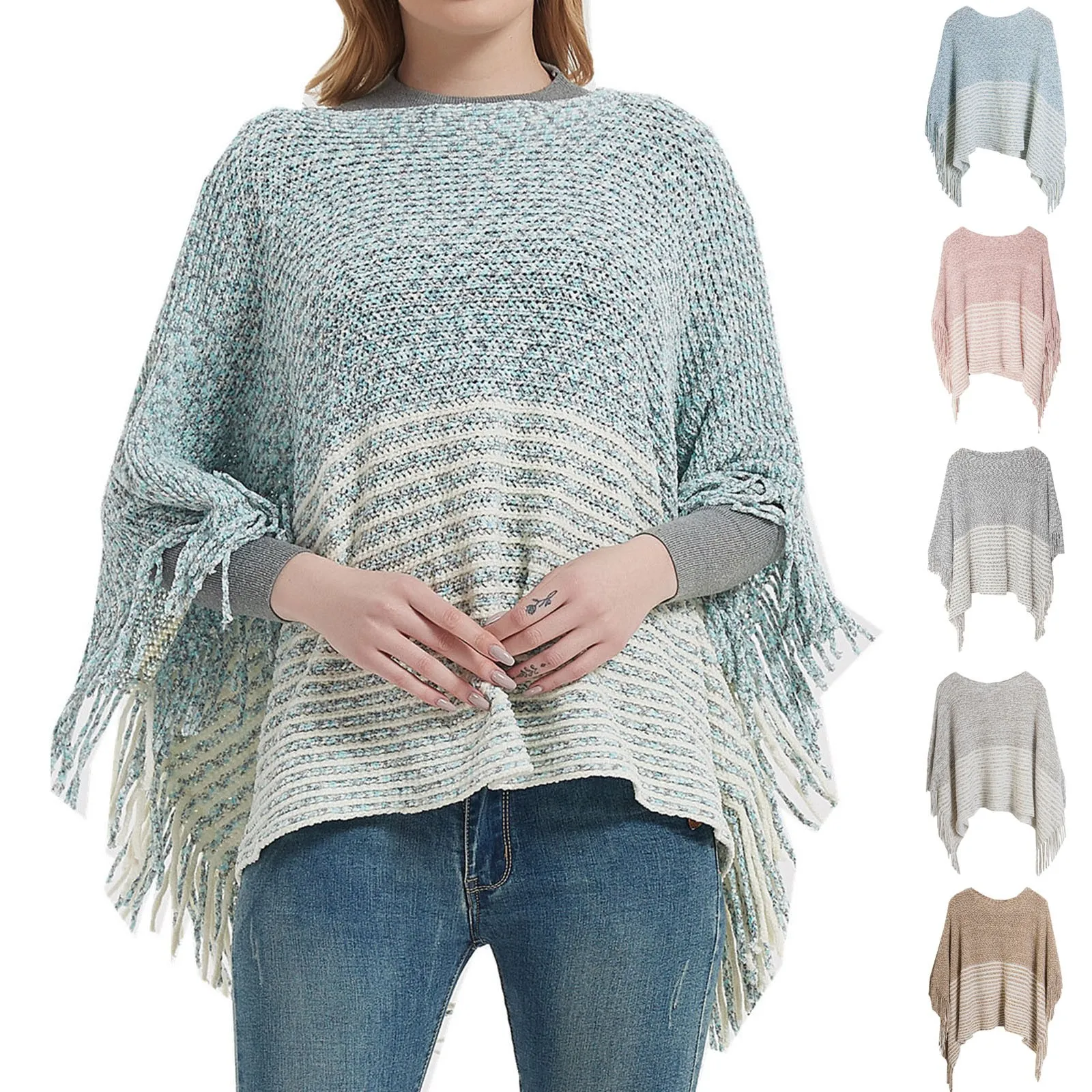 

Весенне-осенний свитер с воротником, пуловер в стиле пэчворк, плащ, модная женская шаль с разрезом и кисточками, теплый шарф, накидка, пончо, накидки, джемпер