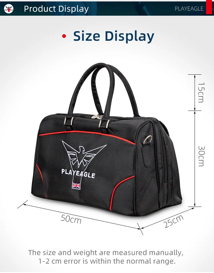 PLAYEAGLE Two Layer Nylon Golf Boston Bag Large Capacity Luggage Bag For Shoes And Clothes