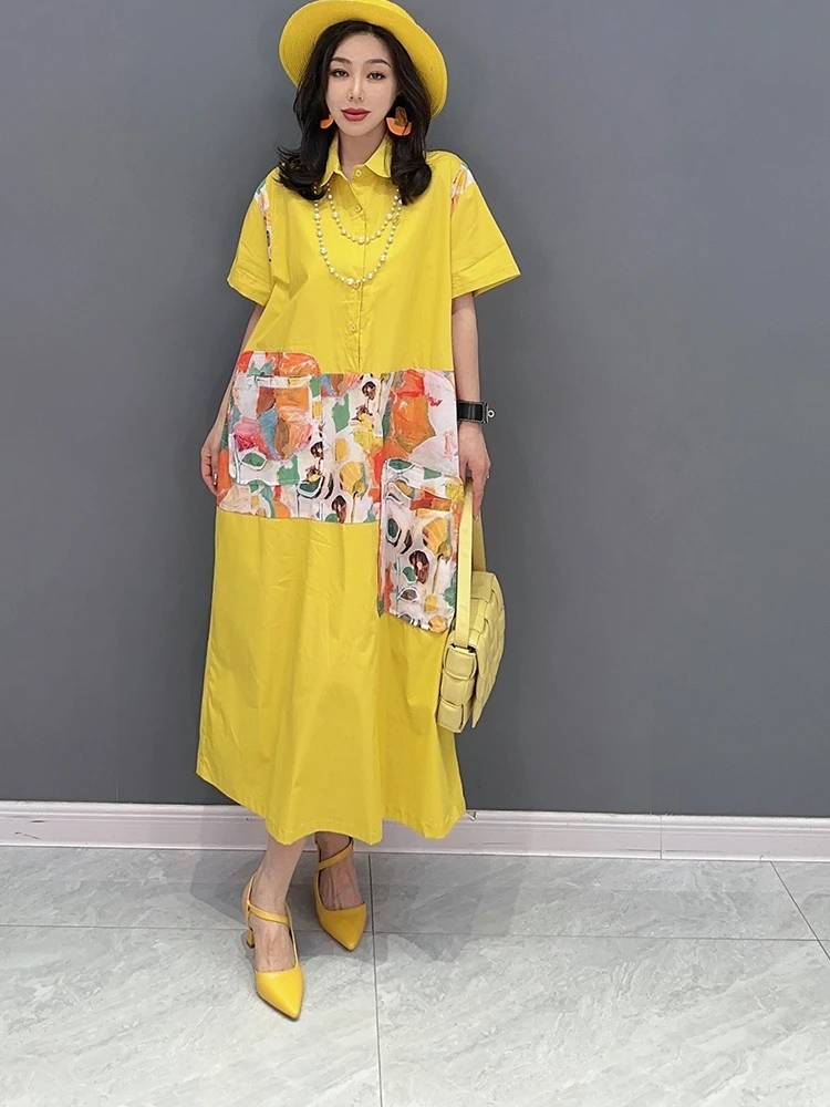 

SuperAen 2023 весна лето новая корейская мода воротник с лацканами Элегантное Длинное Платье-рубашка для женщин