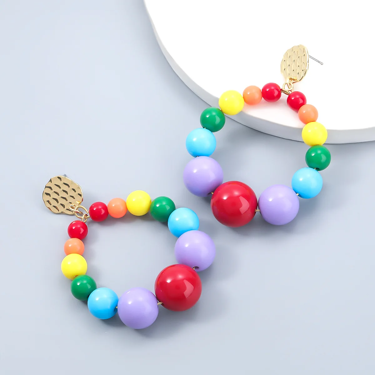 Увеличенные креативные цветные круглые геометрические серьги с бусинами для