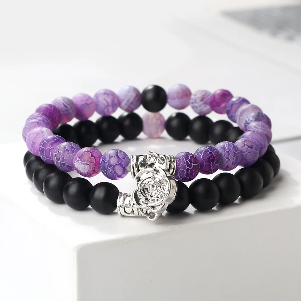 2 шт./компл. набор браслетов для пар с цветочным магнитом 8 мм натуральный тигровый