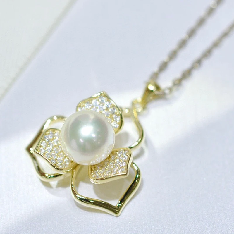 

MeiBaPJ Luxurious Freshwater Pearl Fashion Flower Pendant Necklace 925 Sterling Silver Fine Wedding Jewelry for Women