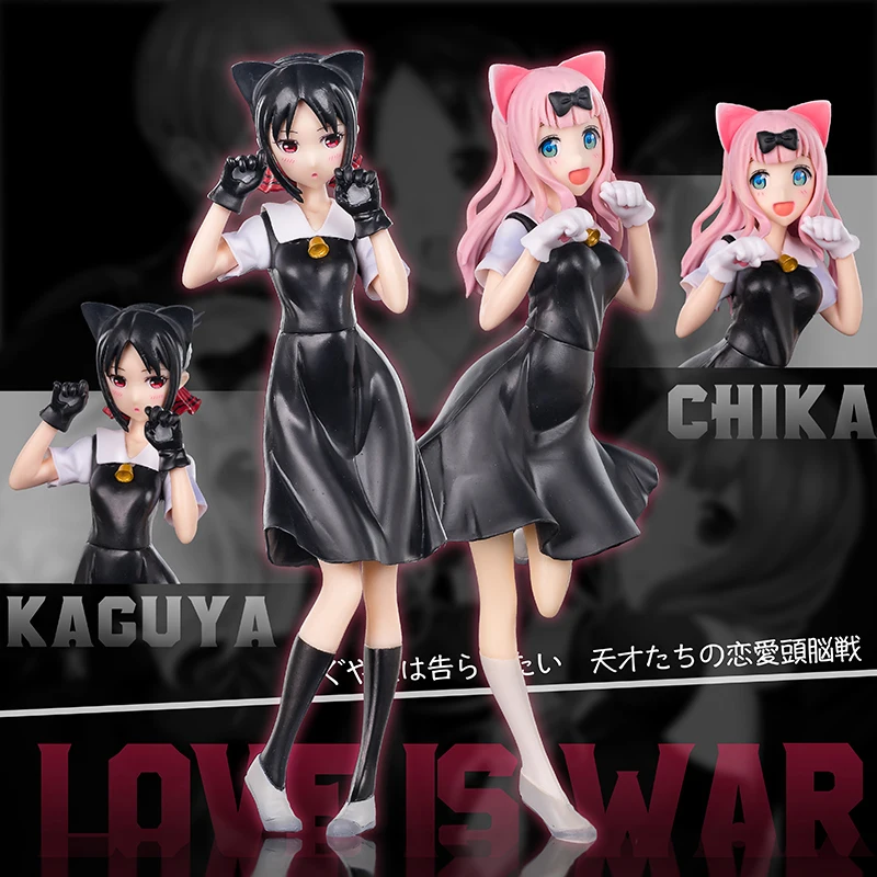 

Japan Anime Love Is War Figure Shinomiya Kaguya Fujiwara Chika Cute Cat Ear Standing Beautiful Model Toys 22CM PVC Static Doll