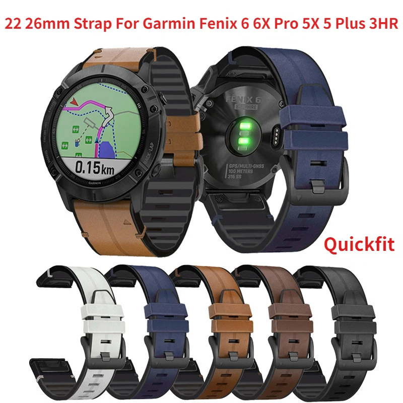 

22 26mm Quickfit Watch Strap For Garmin Fenix 6 6X Pro 5X 5 Plus 3HR 935 945 S60 Genuine Leather Band Silicone Watch Wristband