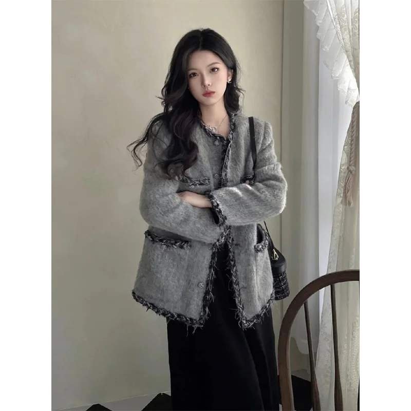 Элегантная высококачественная светская серая изящная плюшевая утолщенная