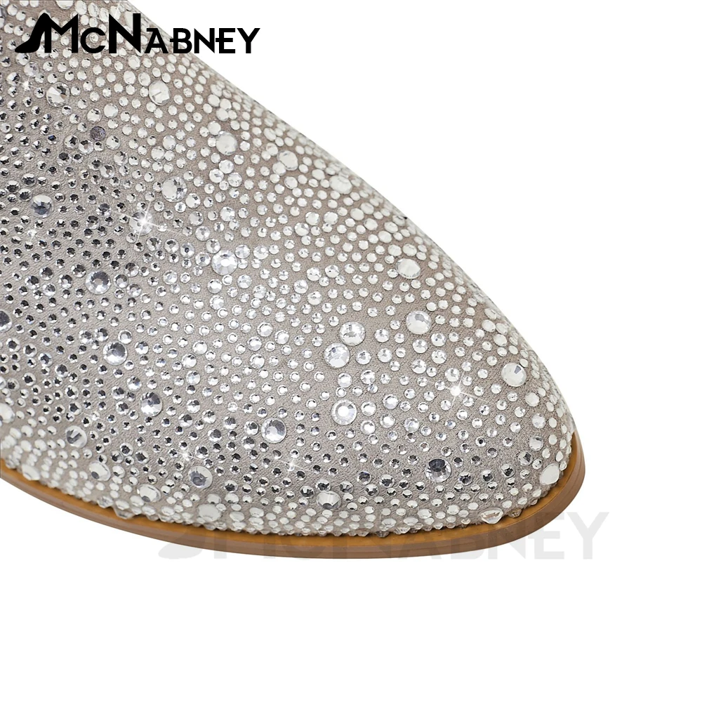 Rhinestone Western Cowboy Knee Boots Pointed Toe Wedge Boots for Women Fashion Luxury Style High Heels Bling Bling Slip On Boots