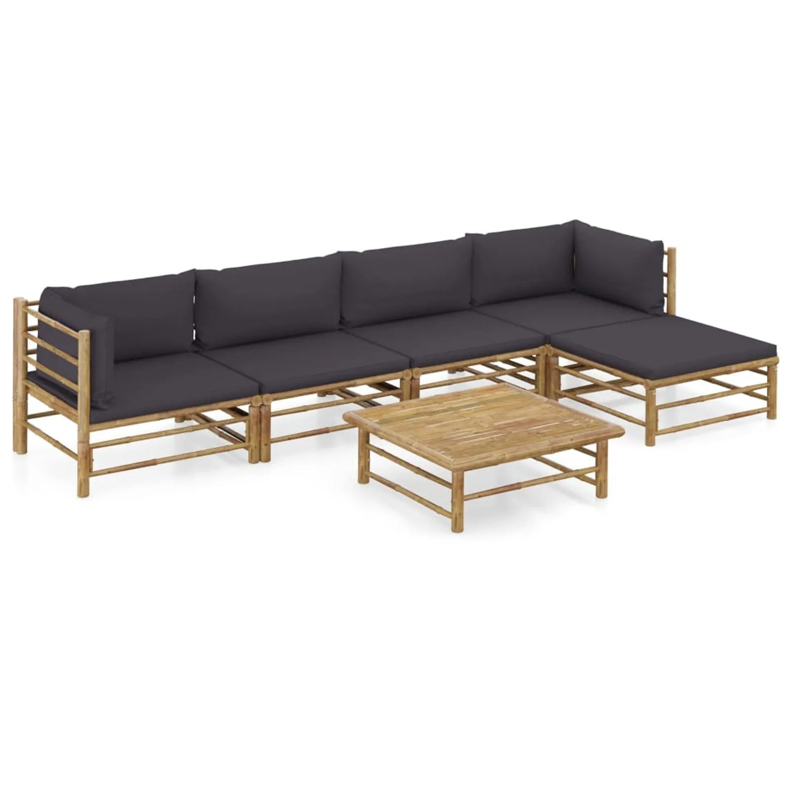 

6 Piece Garden Lounge Set with Dark Gray Cushions Bamboo