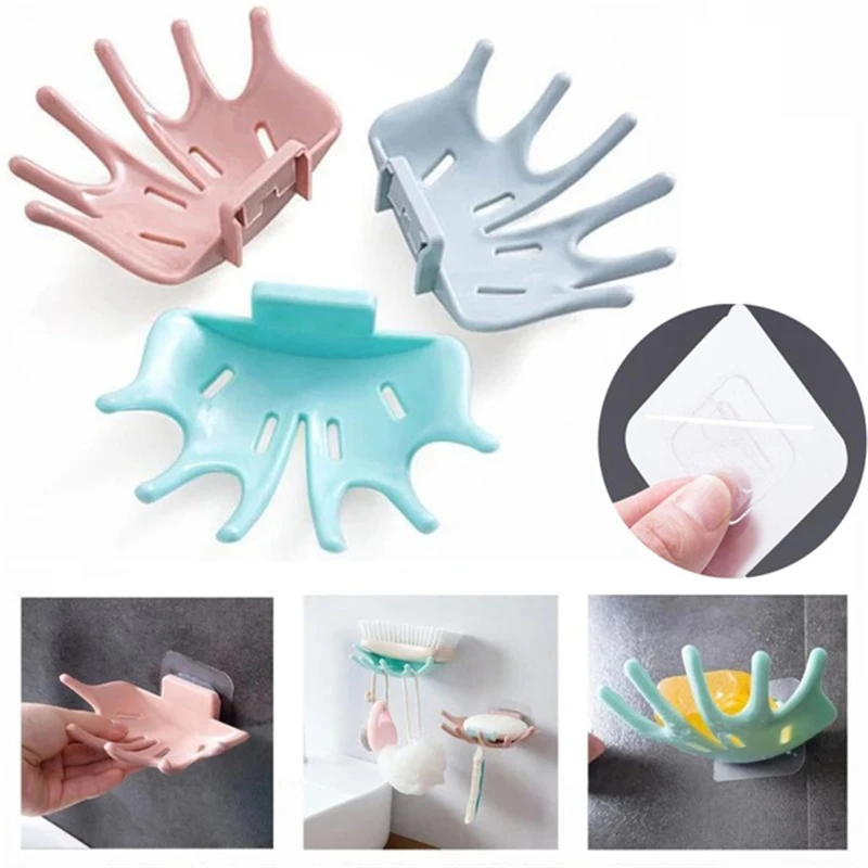 

1Pcs No Drilling Wall Mounted Soap Drain Box Six Claw Self Adhesive Portable Soap Dish Bathroom Drain Soap Holder Rack Tray