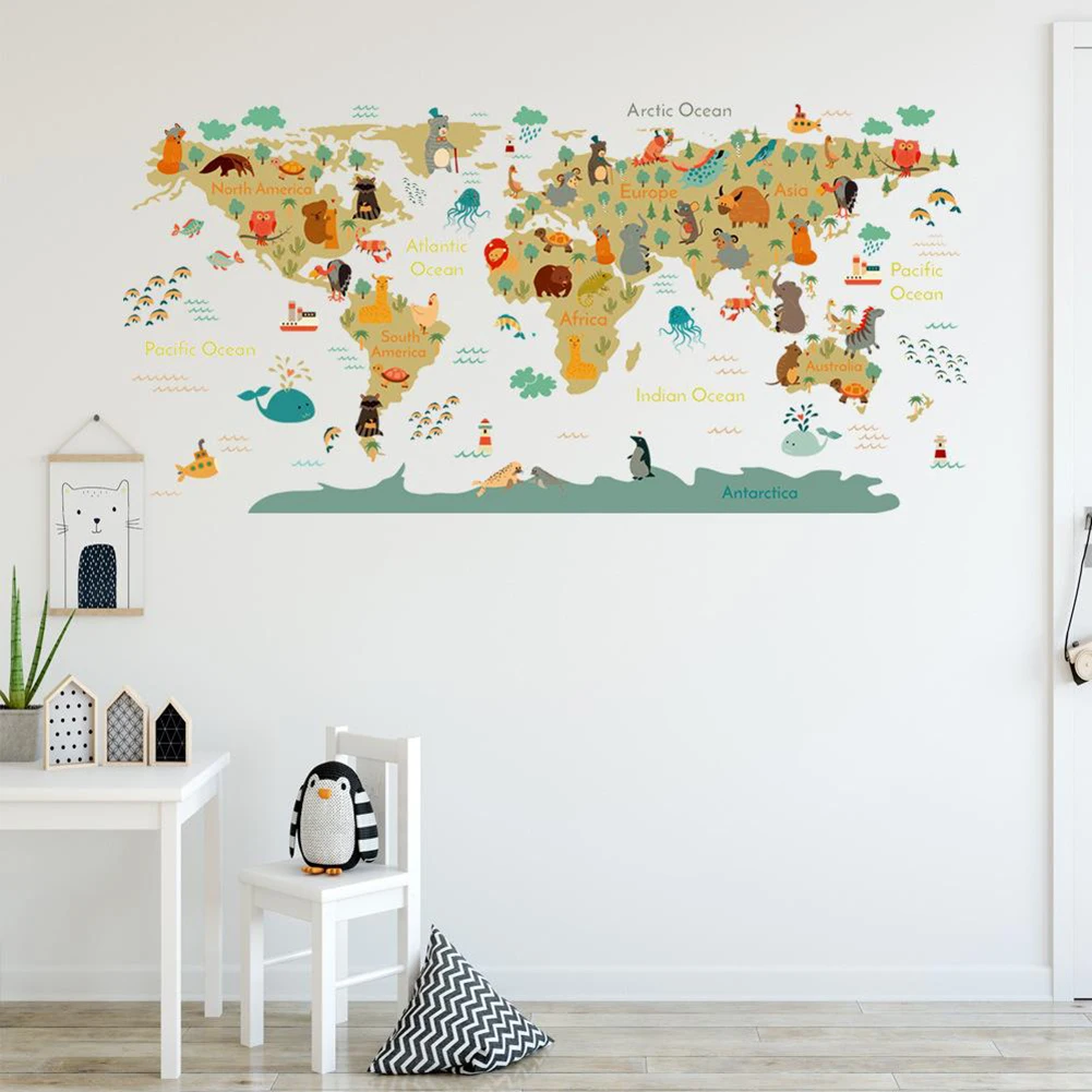 

1x Self Stick Wall Sticker Bedroom Kids Children Baby Room Educational World Map Classroom Home Decr Wall Stickers 50x70cm