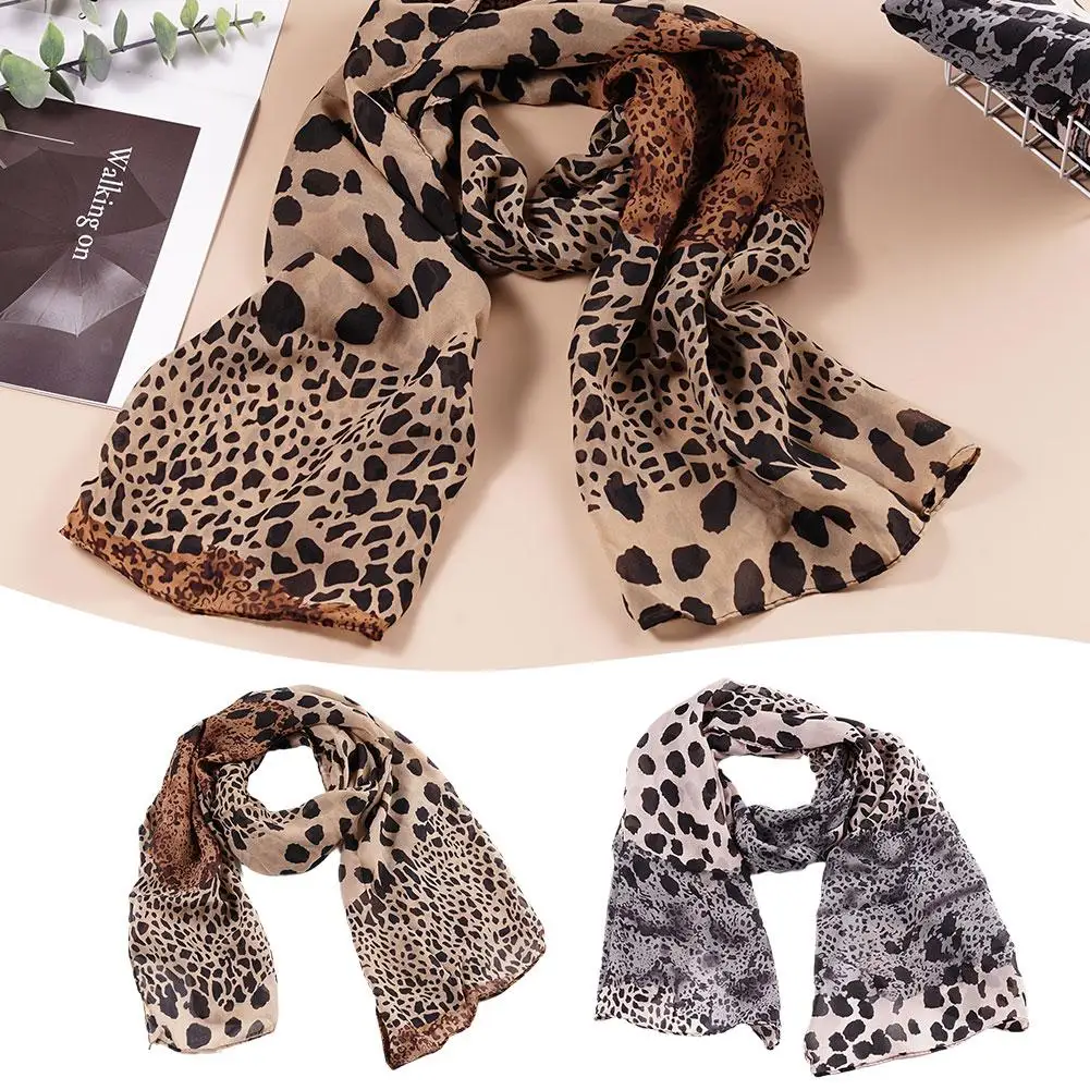 

Fashion Elegant Women Leopard Chiffon Long Neck Large Scarf Wrap Shawl Stole Scarves Wraps Women Female
