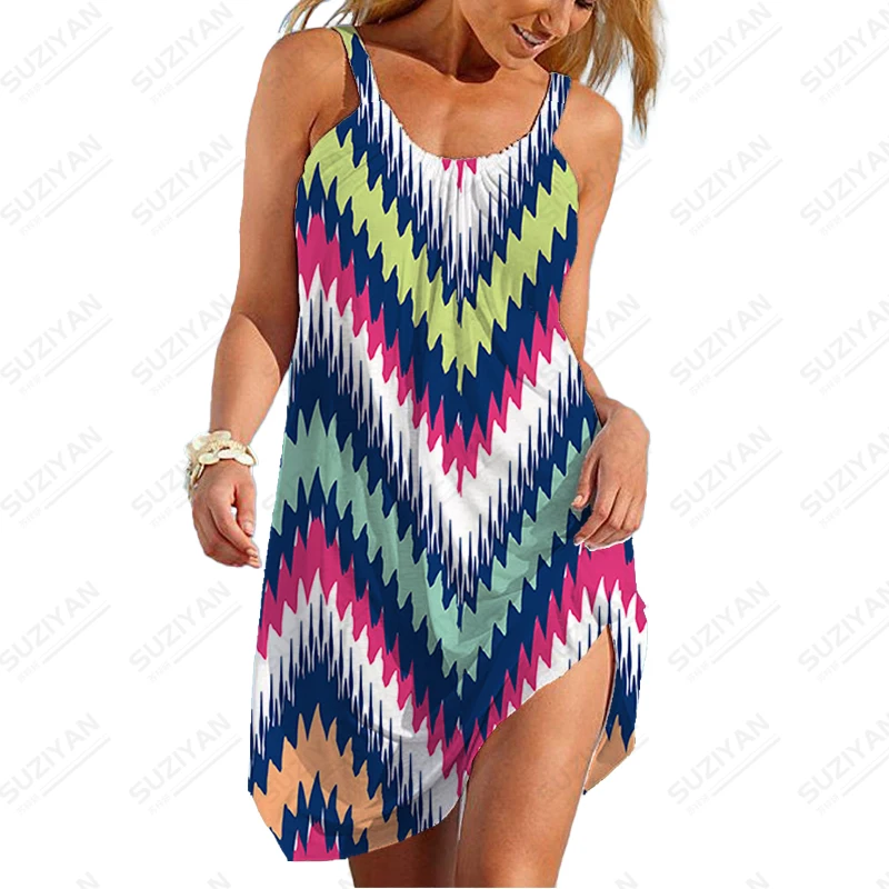 

Платье женское на бретелях, Модный Повседневный Сарафан в полоску, с 3D принтом, на лето