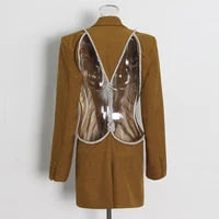 spring autumn new stitching suit coat sexy backless one button western style suit jacket
