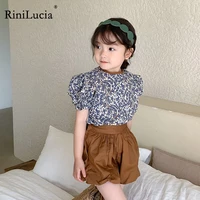 rinilucia 2022 new floral summer dress for girls print puff sleeve dresses for children kids cotton fashion dresses for girls