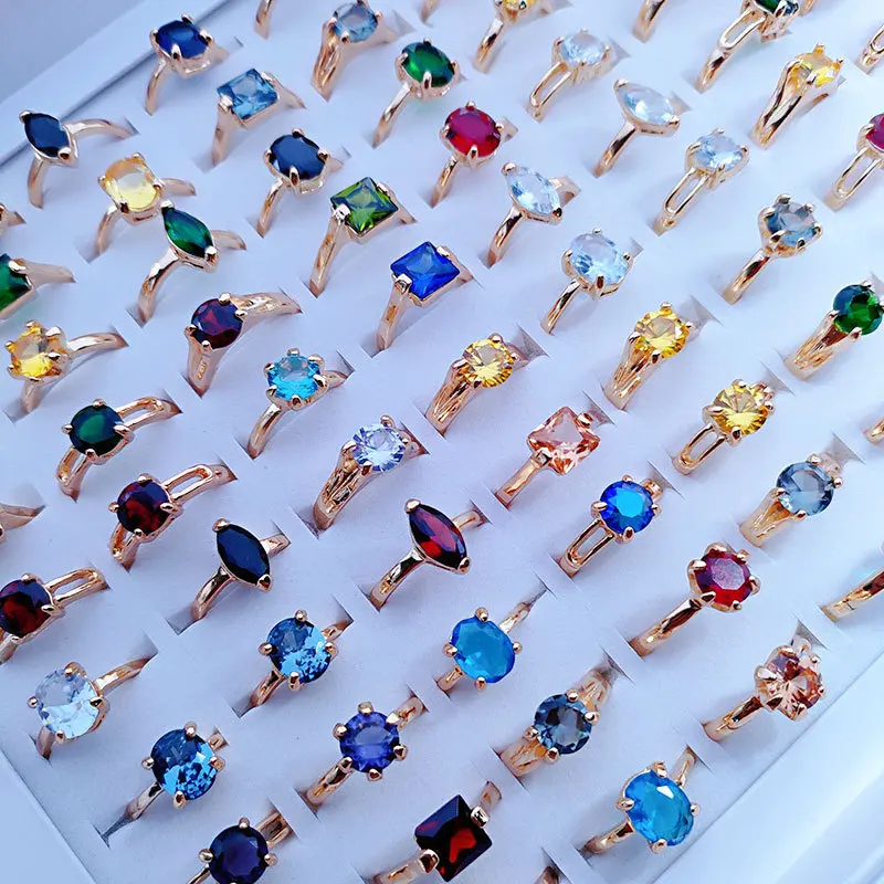 

100pcs/lot Mixed Crystal Zircon Geometric Rings for Women Wedding Party Fashion Jewelry Gift Wholesale