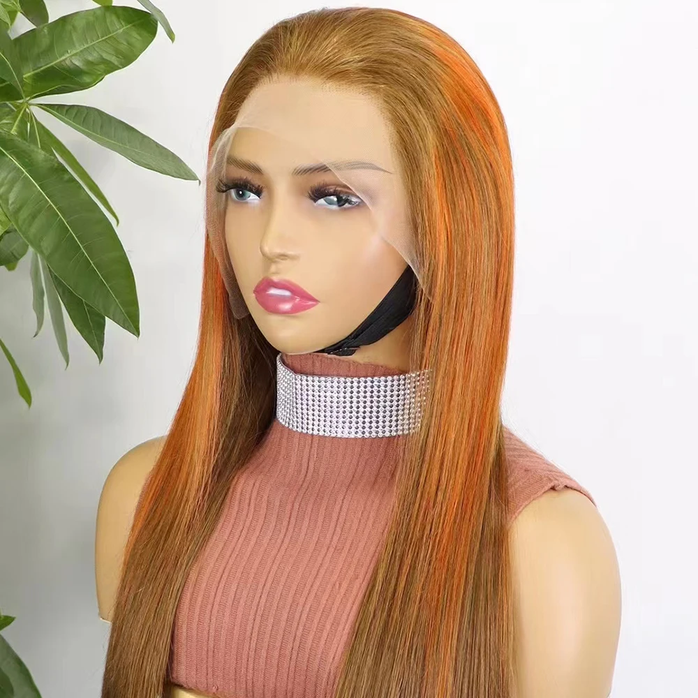 Bone Straight 13x4 Lace Front Wig Brown Colored Glueless Human Hair Ready To Wear Transparent Frontal Wigs for Women