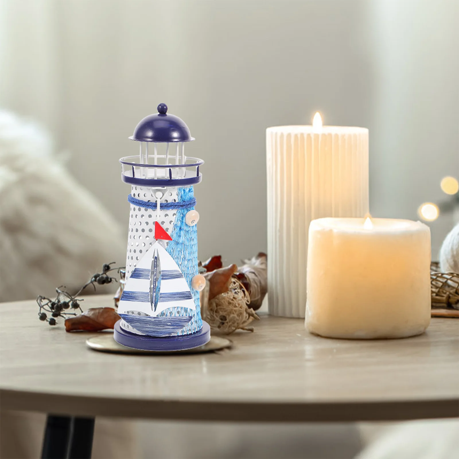 

Sculpture Mediterranean Decor Home Desk Nautical Decorations Lighthouse Holder Mini Holders Stand Tealight Tall Table