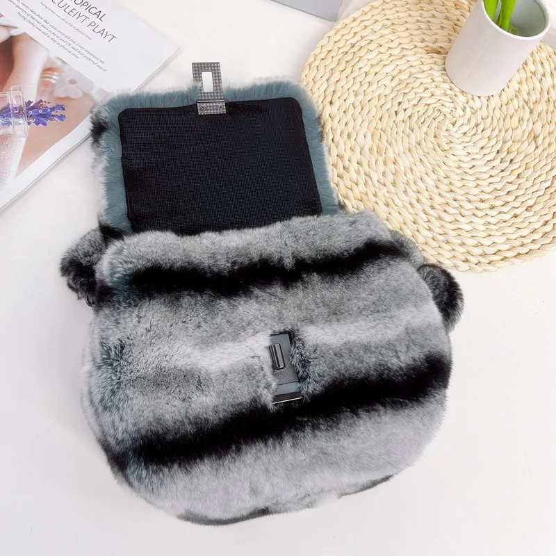 Женская меховая сумка с цепочкой зимняя маленькая сумка-клатч из натурального