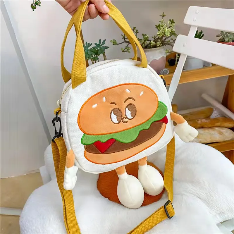 

Cartoon hamburger shoulder bag Japanese kawaii zipper canvas large-capacity women's bag 2022 spring and summer new cute bag