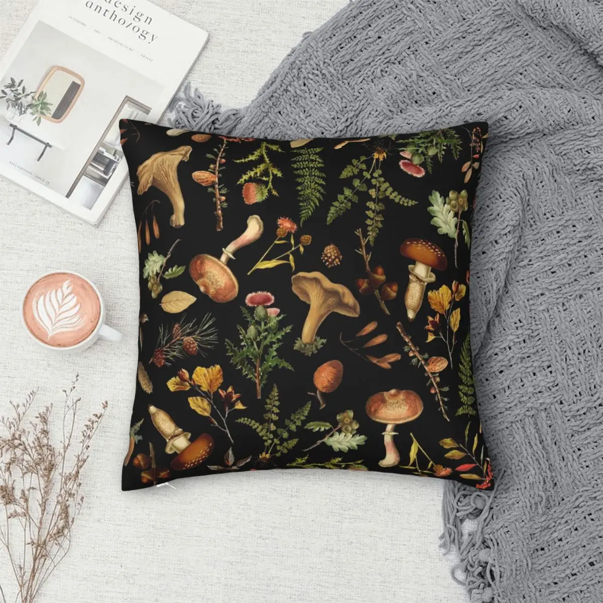 Винтажный чехол для подушки в виде грибов леса сада полиэстеровый льняной