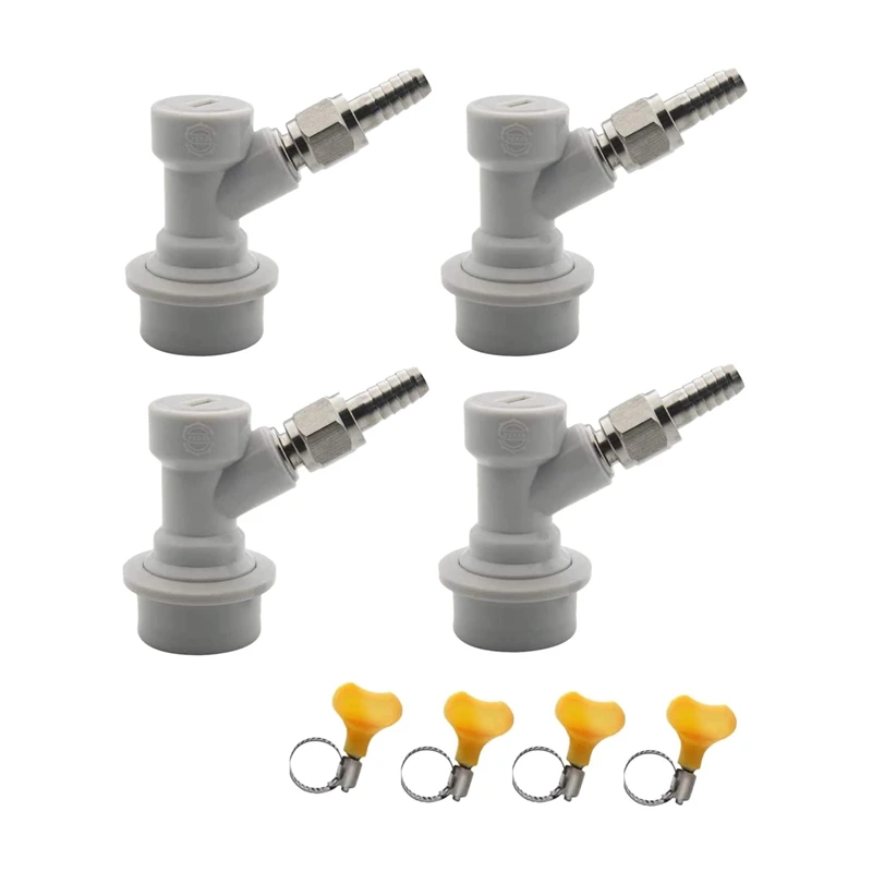 

4 Pcs Ball Lock Keg Disconnect Set, Beer Ball Lock Gas Quick Disconnect 1/4 MFL With 5/16Inch Swivel Nuts Hose Clamps
