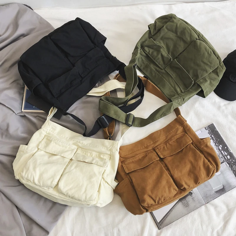 Women's School Messenger Bags For Women Shoulder Ladies Designer Handbag Solid Large Capacity Casual Canvas Shoulder Female Bags