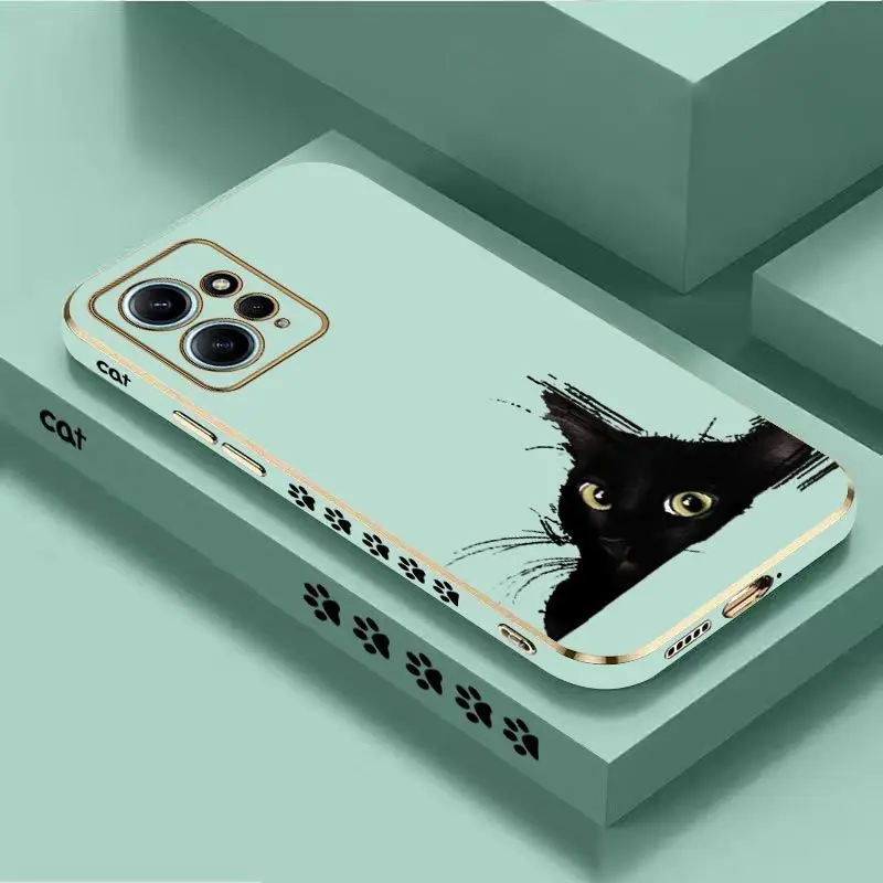 Cold Black Cat Luxury Plating Phone Case For Xiaomi Redmi Note 11 Pro Plus 10 Pro 11 11S 12Pro Plus 12 9S 8 Pro Cover