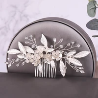 silver color pearl crystal wedding hair combs hairpins women flower headpiece rhinestone elegant hair jewelry hair accessories