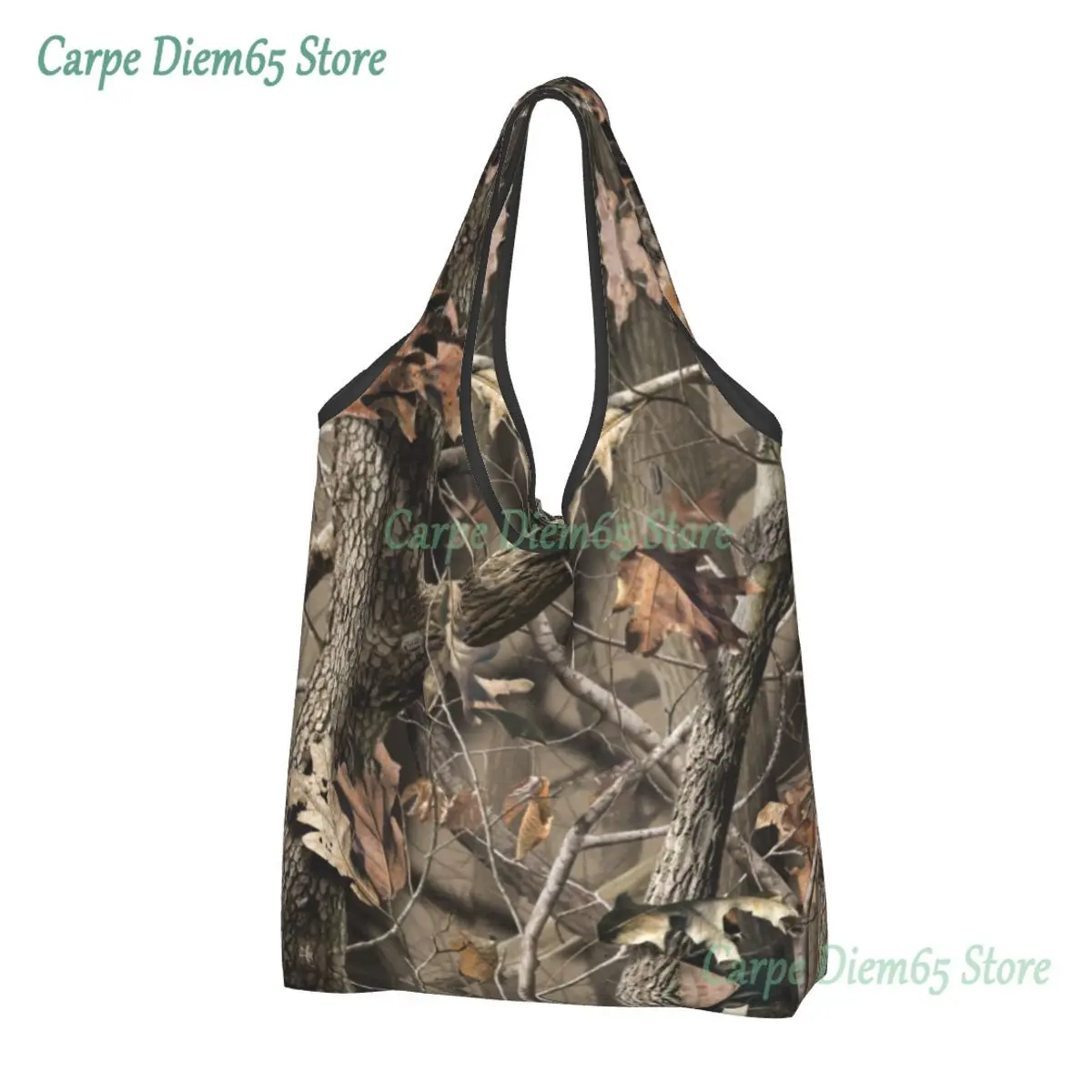 

Kawaii Real Tree Camouflage Shopping Tote Bags Portable Camo Grocery Shoulder Shopper Bag