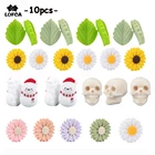 Силиконовые бусины LOFCA 10 шт.лот в виде маргаритки, цветов, листьев, черепа, снеговика, детское ожерелье для прорезывания зубов, аксессуары сделай сам