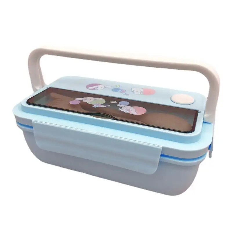 

New Hello Kitty My Melody Cinnamoroll Pochacco Plastic Lunch Box Student Office Worker Crisper Lunch with Tableware