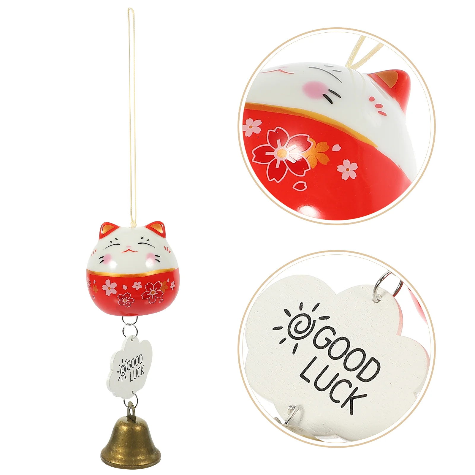 

Wind Chime Cat Bell Hanging Lucky Japanese Ornament Decor Charms Decorations Birthday Kids Bells Chimes Car Shui Feng Ceramic