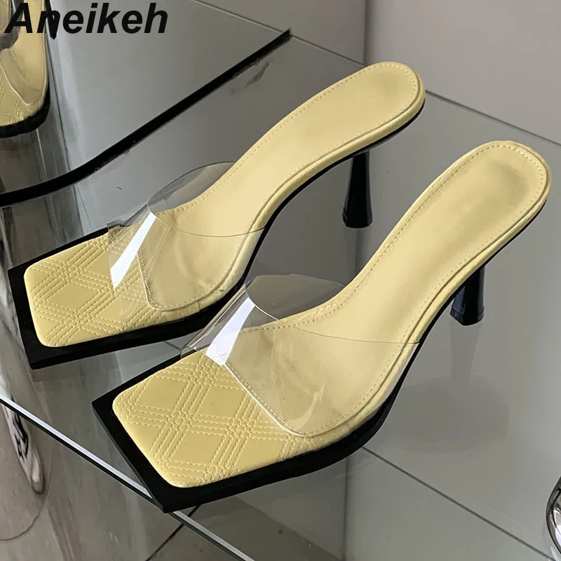 

Aneikeh 2024 элегантные сексуальные прозрачные женские летние сандалии из пвх на высоких каблуках с квадратным носком и тонким каблуком Женская Классическая обувь