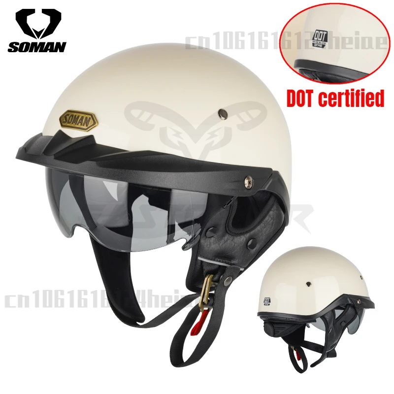 SOMAN мотоциклетный полушлем с внутренней линзой ретро-шлем для мужчин и женщин