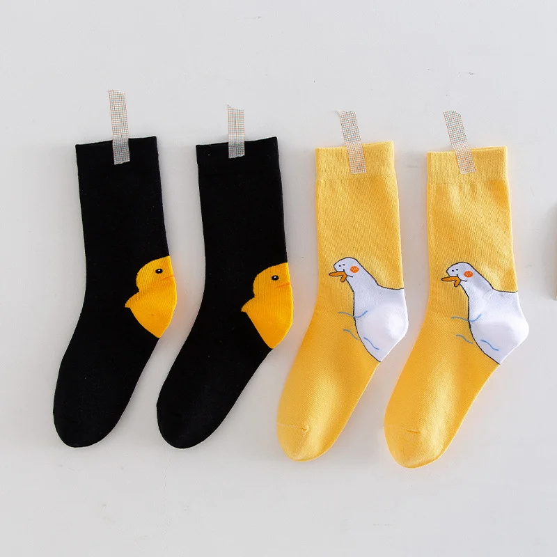 Middle Tube Ins Cute Duck Socks Japanese Duck Cartoon Stockings Cotton College Trend Kawaii Women Designer Socks