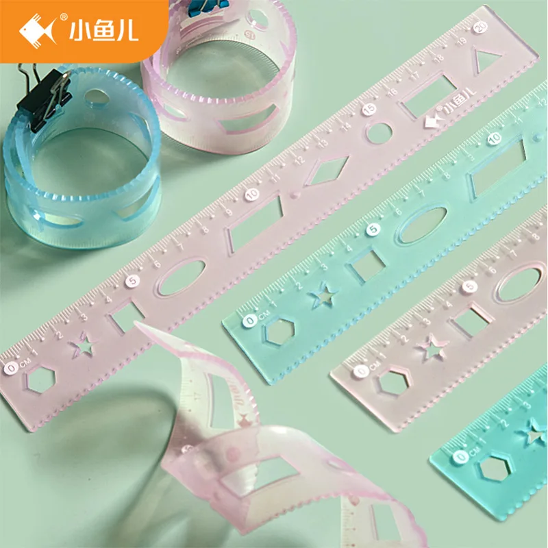 

1 piece 20 cm multi-function ruler Bendable Geometric drawing Square Waveline Primary secondary students cute school supplies