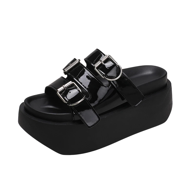 Women's Summer Chunky Slippers 2023 Fashion Thick-Bottom Sandals Flip Flops Wedges Buckle Slippers Platform Beach Slides Zapatos
